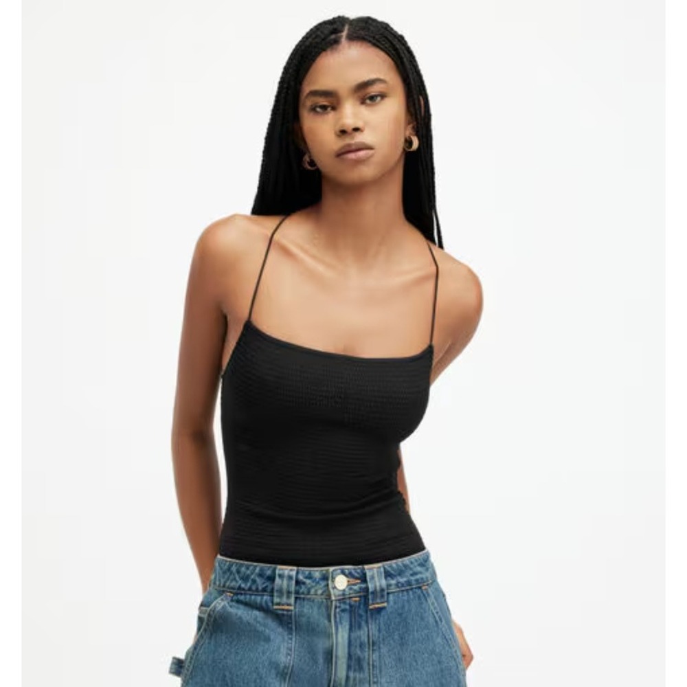 AllSaints Tilly Shirred Square Neck Bodysuit Womens 4 Spaghetti Strap Capsule
